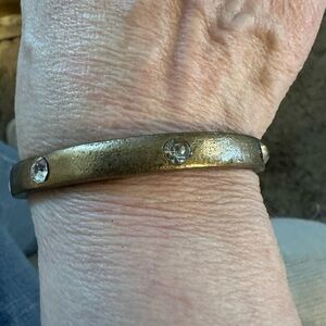 Gold-Tone Bangle Bracelet with Clear Stones